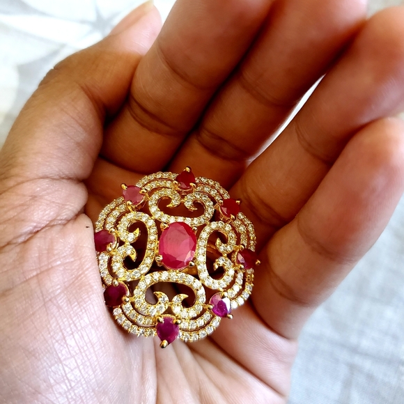 Gold Plated with Ruby and Cubic Zirconia Ring - Picture 2 of 5